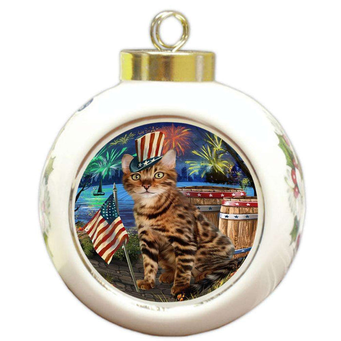 4th of July Independence Day Firework Bengal Cat Round Ball Christmas Ornament RBPOR54032