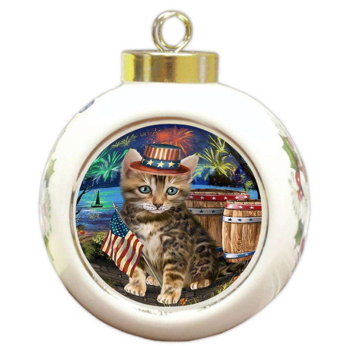 4th of July Independence Day Firework Bengal Cat Round Ball Christmas Ornament RBPOR54033