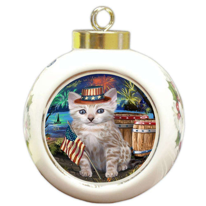 4th of July Independence Day Firework Bengal Cat Round Ball Christmas Ornament RBPOR54034