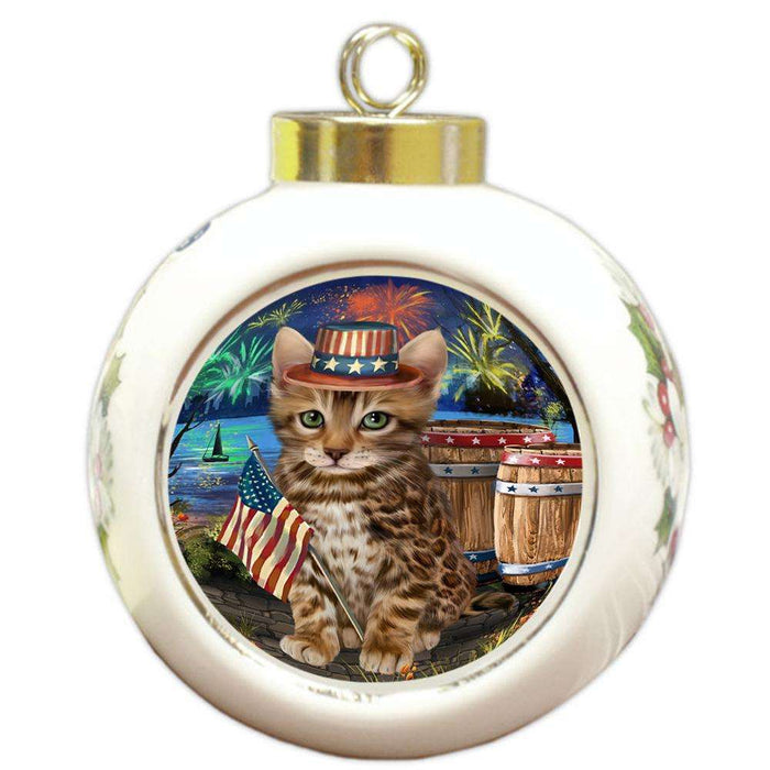 4th of July Independence Day Firework Bengal Cat Round Ball Christmas Ornament RBPOR54035