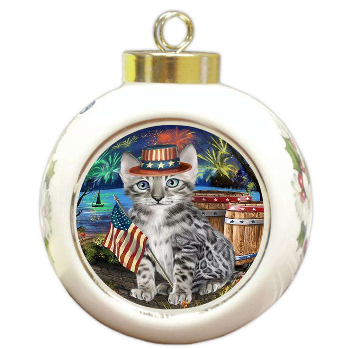 4th of July Independence Day Firework Bengal Cat Round Ball Christmas Ornament RBPOR54036