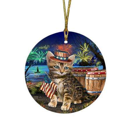 4th of July Independence Day Firework Bengal Cat Round Flat Christmas Ornament RFPOR54024