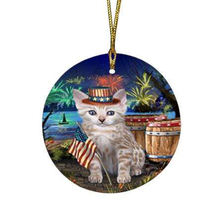 4th of July Independence Day Firework Bengal Cat Round Flat Christmas Ornament RFPOR54025