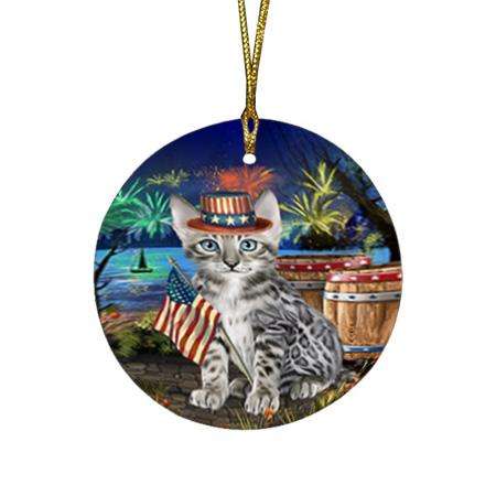 4th of July Independence Day Firework Bengal Cat Round Flat Christmas Ornament RFPOR54027