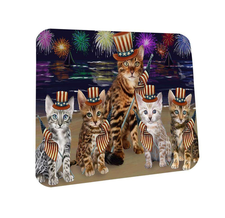 4th of July Independence Day Firework Bengal Cats Coasters Set of 4 CST52361
