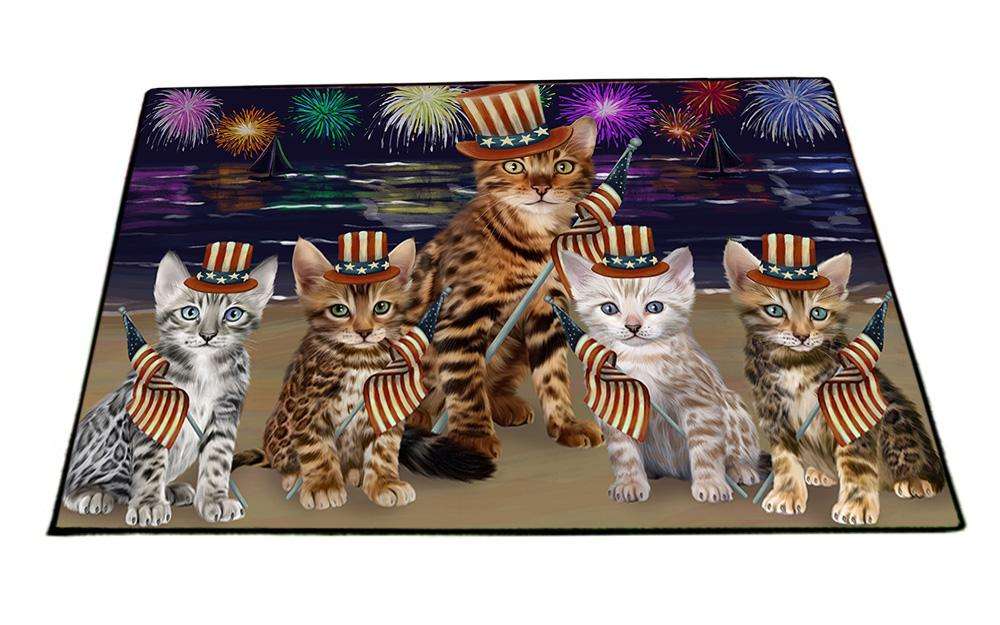 4th of July Independence Day Firework Bengal Cats Floormat FLMS51429