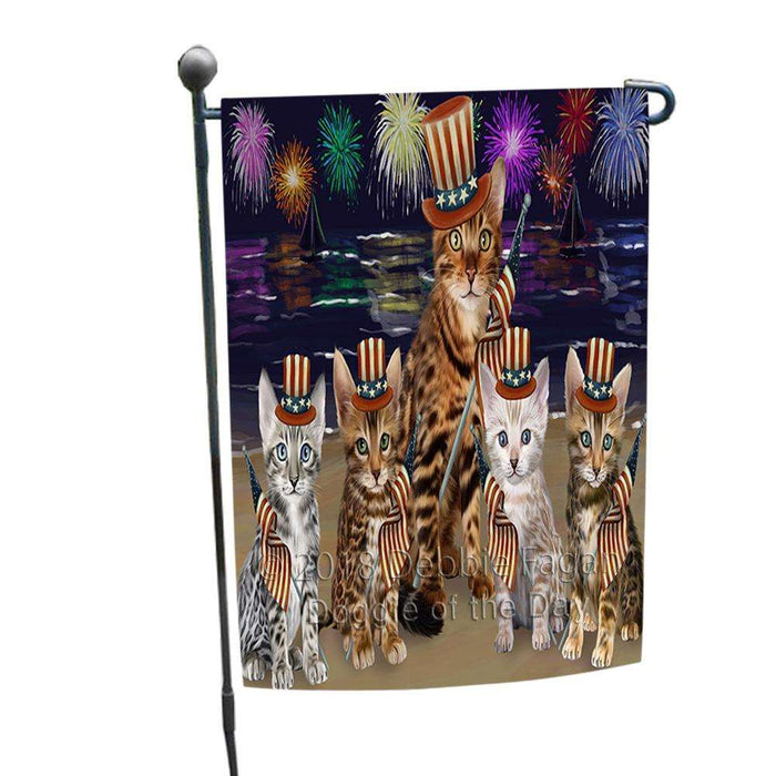 4th of July Independence Day Firework Bengal Cats Garden Flag GFLG52009