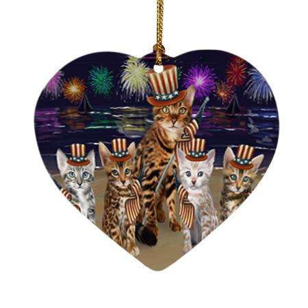 4th of July Independence Day Firework Bengal Cats Heart Christmas Ornament HPOR52012