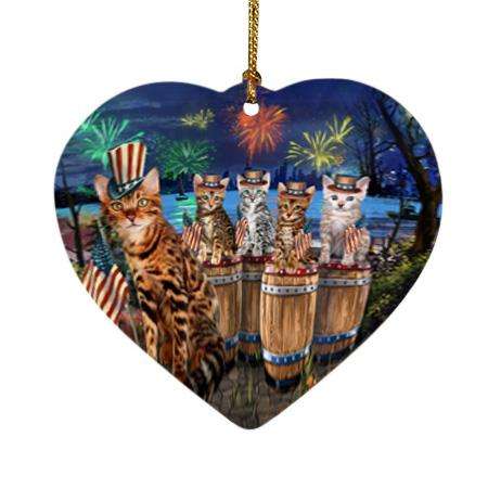 4th of July Independence Day Firework Bengal Cats Heart Christmas Ornament HPOR54107