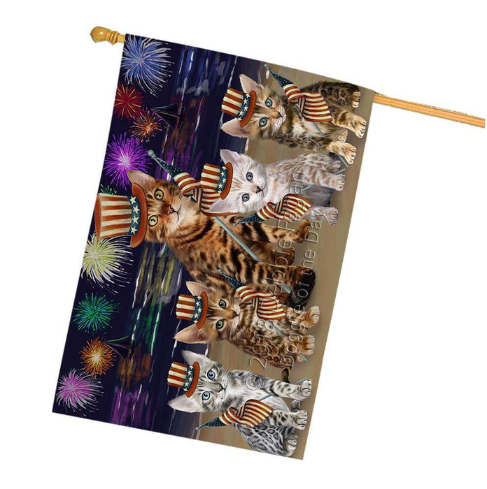 4th of July Independence Day Firework Bengal Cats House Flag FLG52145