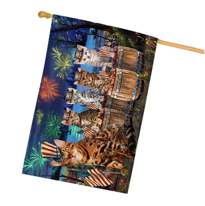 4th of July Independence Day Firework Bengal Cats House Flag FLG54305