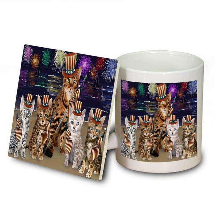 4th of July Independence Day Firework Bengal Cats Mug and Coaster Set MUC52004