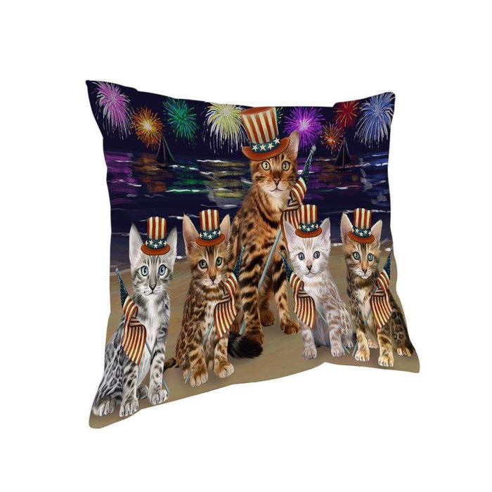 4th of July Independence Day Firework Bengal Cats Pillow PIL64412