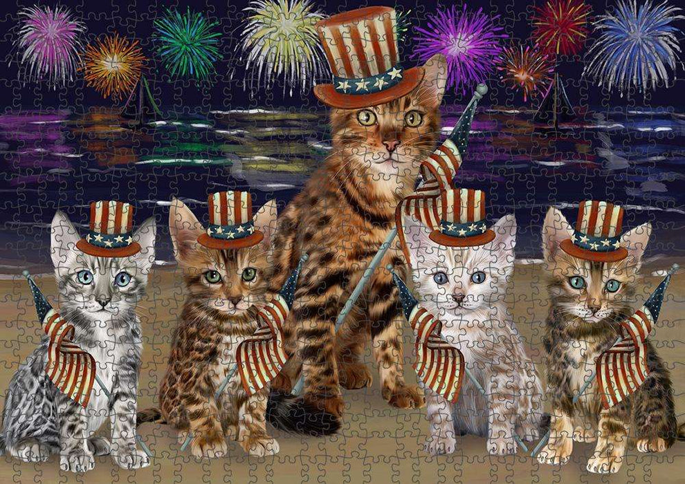 4th of July Independence Day Firework Bengal Cats Puzzle with Photo Tin PUZL61137