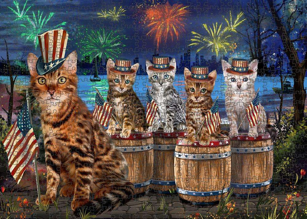 4th of July Independence Day Firework Bengal Cats Puzzle with Photo Tin PUZL83584