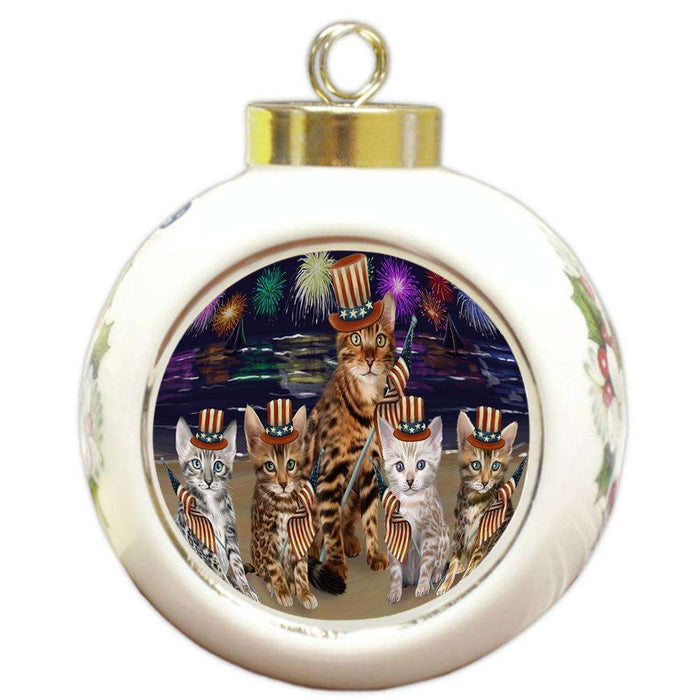 4th of July Independence Day Firework Bengal Cats Round Ball Christmas Ornament RBPOR52012