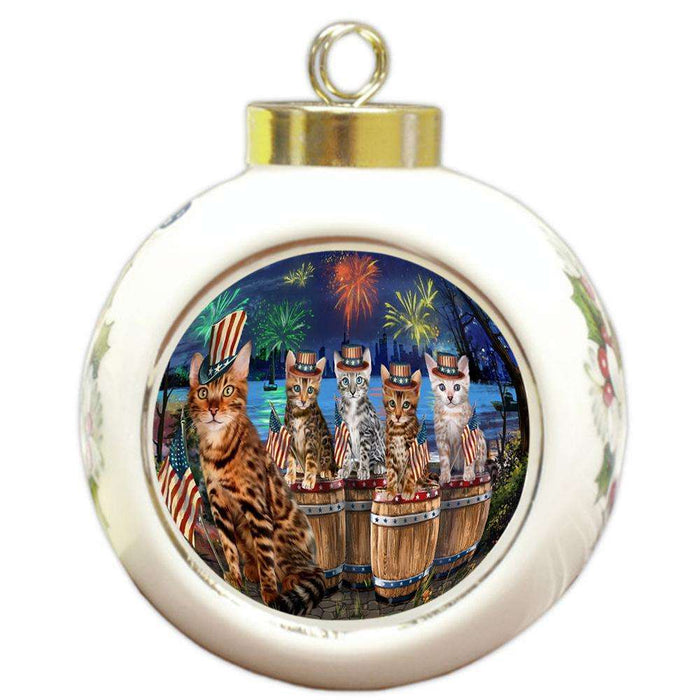 4th of July Independence Day Firework Bengal Cats Round Ball Christmas Ornament RBPOR54107