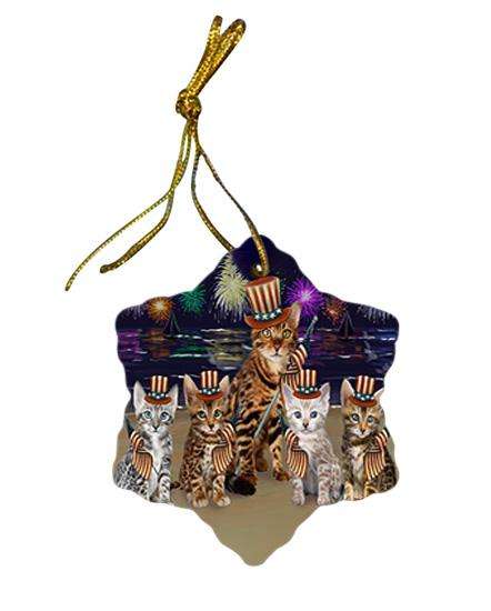4th of July Independence Day Firework Bengal Cats Star Porcelain Ornament SPOR52003