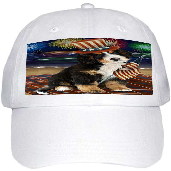 4th of July Independence Day Firework Bernedoodle Dog Ball Hat Cap HAT52536