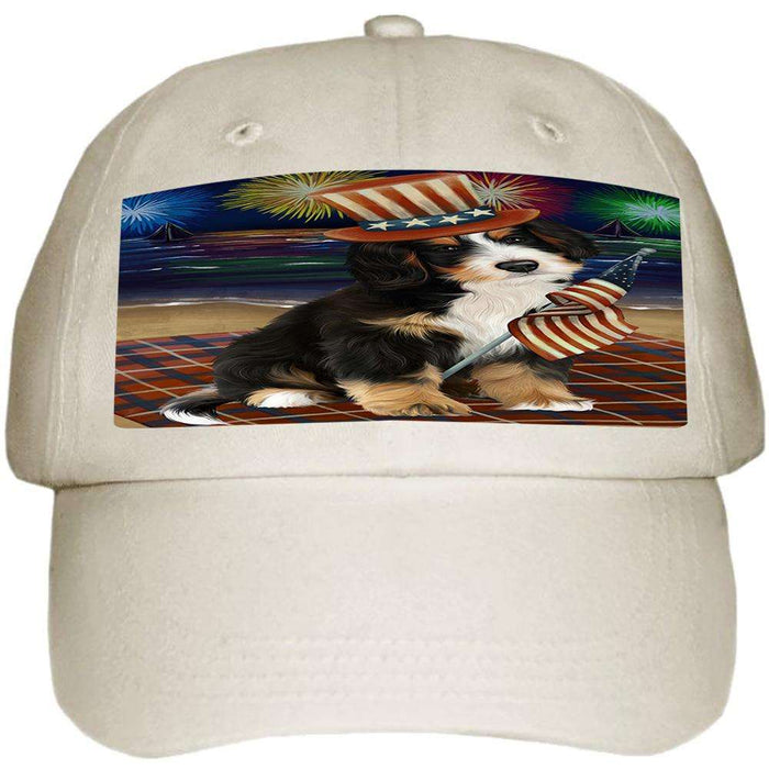 4th of July Independence Day Firework Bernedoodle Dog Ball Hat Cap HAT52536