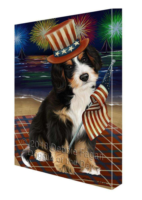 4th of July Independence Day Firework Bernedoodle Dog Canvas Wall Art CVS62152