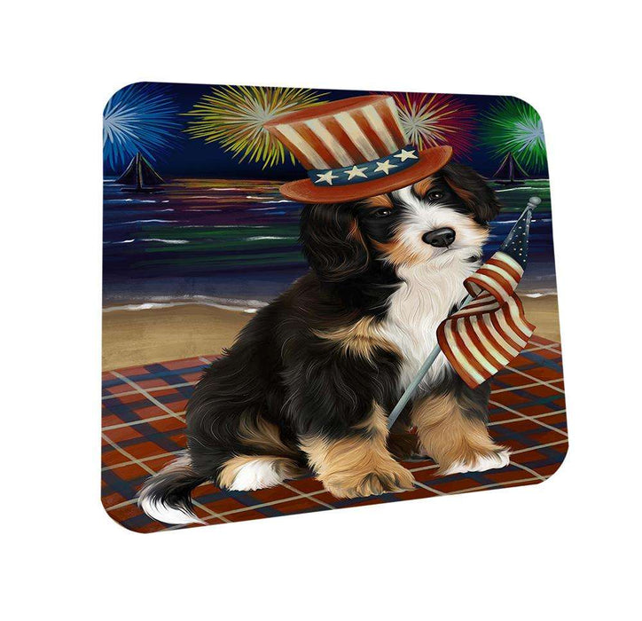 4th of July Independence Day Firework Bernedoodle Dog Coasters Set of 4 CST49661