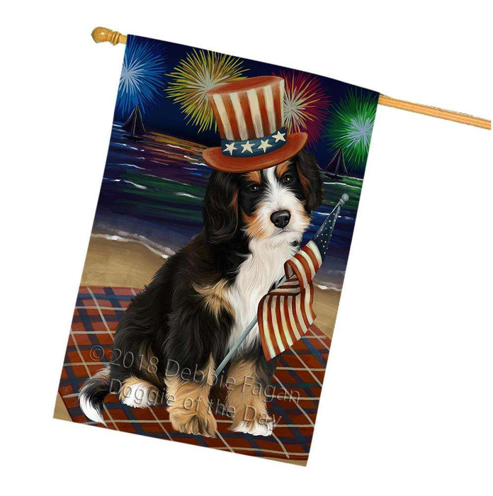 4th of July Independence Day Firework Bernedoodle Dog House Flag FLG49566