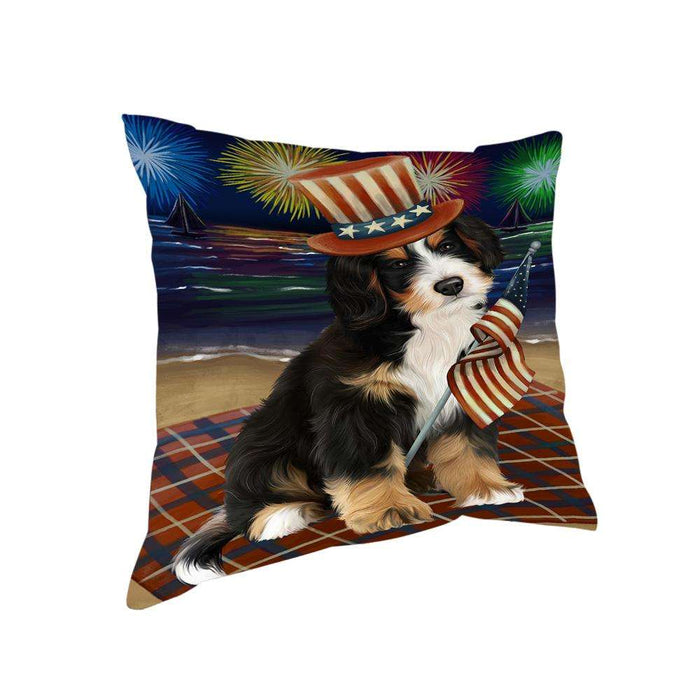 4th of July Independence Day Firework Bernedoodle Dog Pillow PIL54260