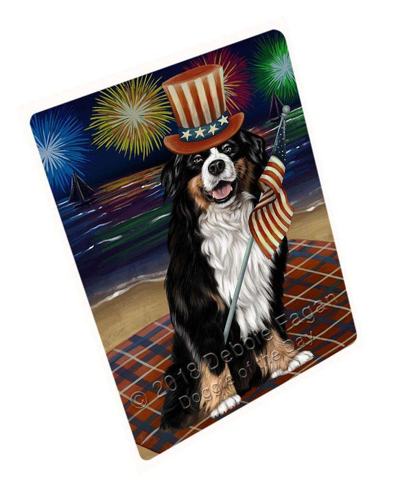 4th of July Independence Day Firework Bernedoodle Dog Tempered Cutting Board C52671