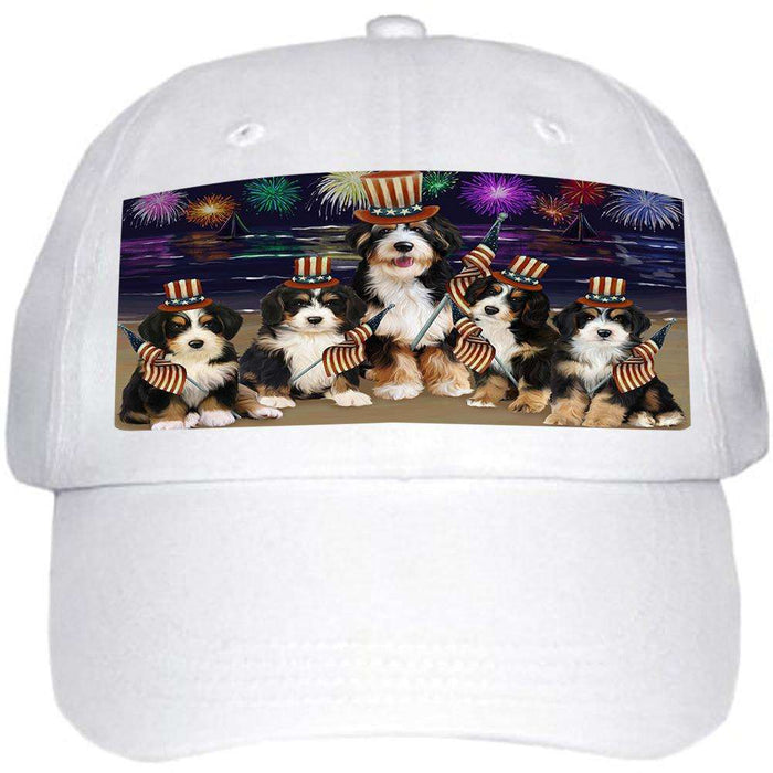 4th of July Independence Day Firework Bernedoodles Dog Ball Hat Cap HAT52533