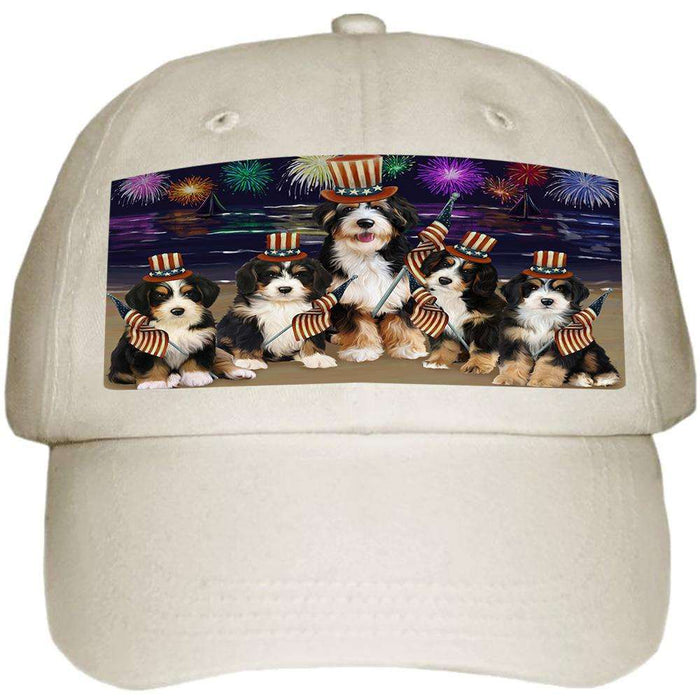 4th of July Independence Day Firework Bernedoodles Dog Ball Hat Cap HAT52533