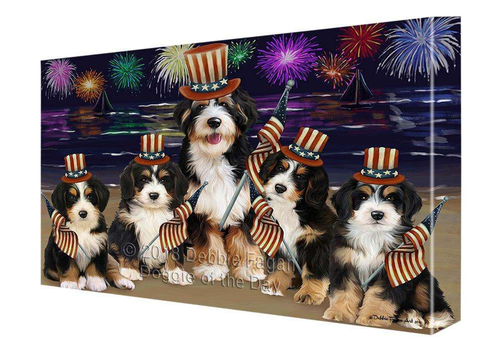 4th of July Independence Day Firework Bernedoodles Dog Canvas Wall Art CVS62143