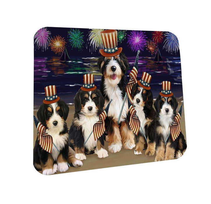 4th of July Independence Day Firework Bernedoodles Dog Coasters Set of 4 CST49660