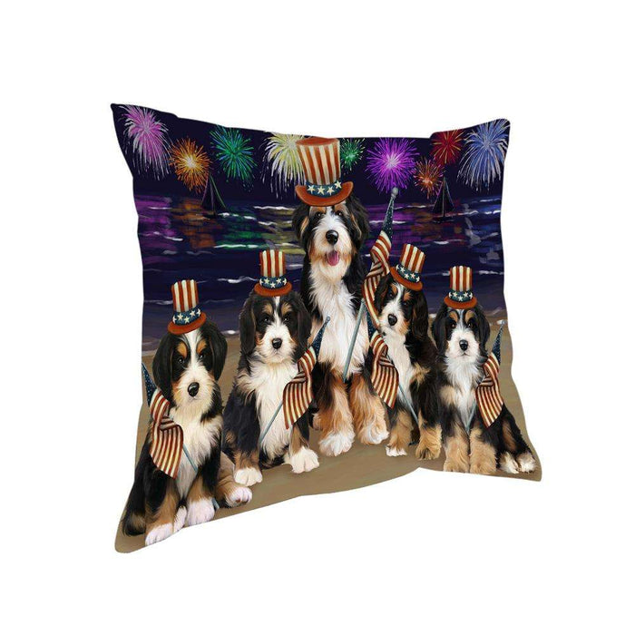 4th of July Independence Day Firework Bernedoodles Dog Pillow PIL54256