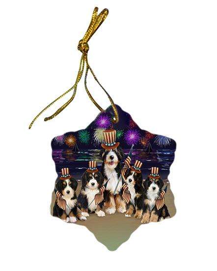 4th of July Independence Day Firework Bernedoodles Dog Star Porcelain Ornament SPOR49592