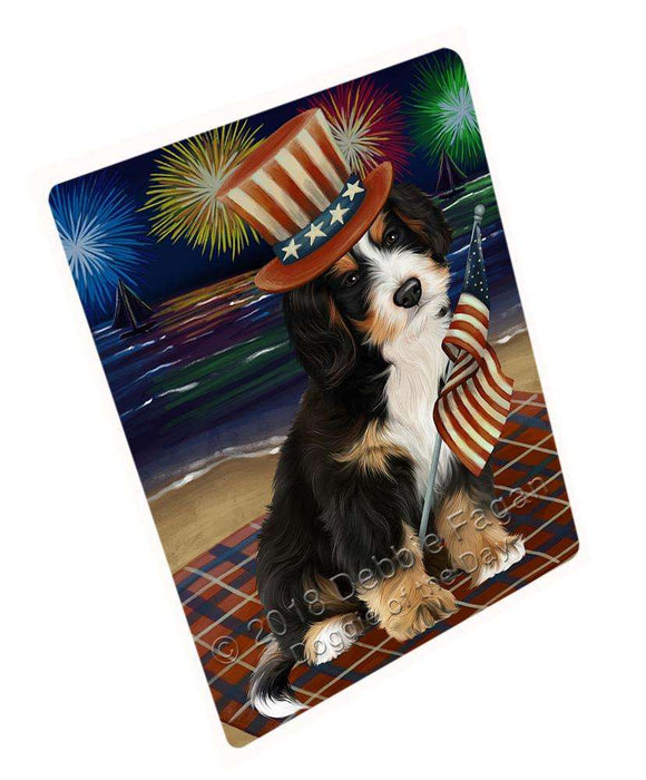 4th of July Independence Day Firework Bernedoodles Dog Tempered Cutting Board C52668