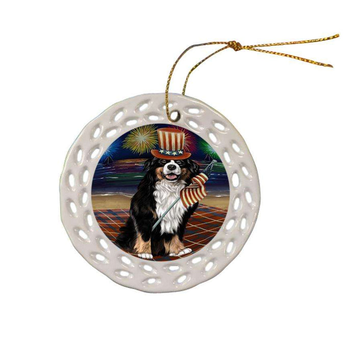 4th of July Independence Day Firework Bernese Mountain Dog Ceramic Doily Ornament DPOR49602
