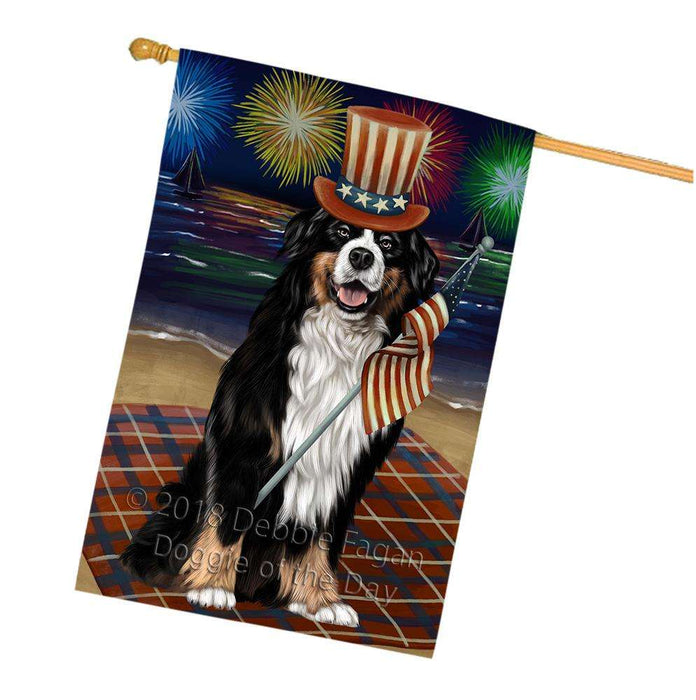 4th of July Independence Day Firework Bernese Mountain Dog House Flag FLG49567