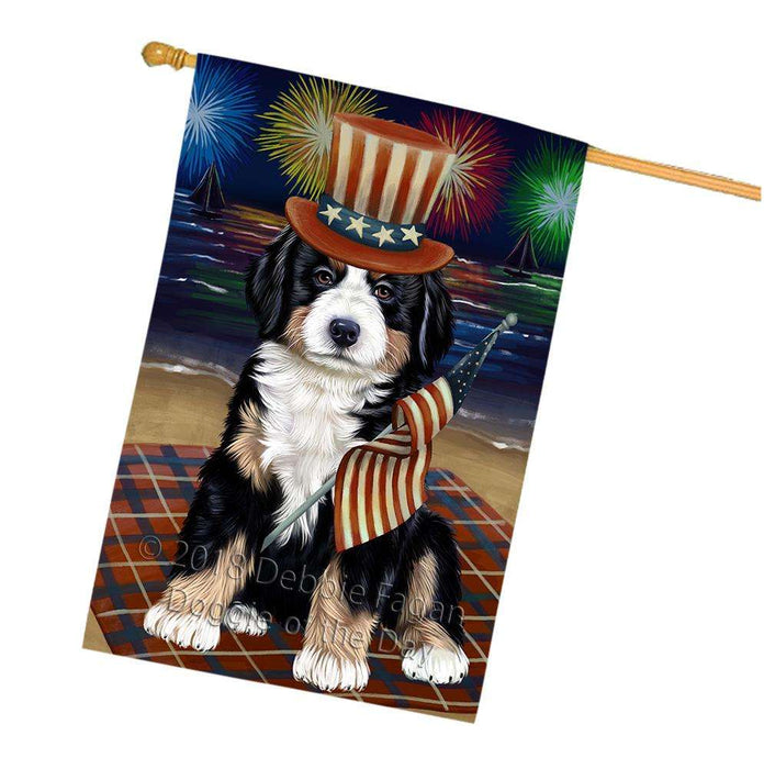 4th of July Independence Day Firework Bernese Mountain Dog House Flag FLG49569