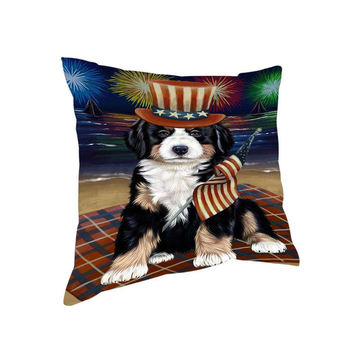 4th of July Independence Day Firework Bernese Mountain Dog Pillow PIL54272