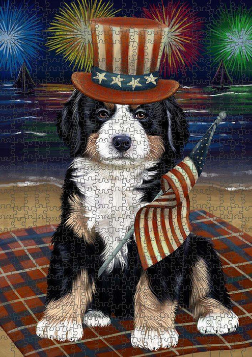 4th of July Independence Day Firework Bernese Mountain Dog Puzzle with Photo Tin PUZL52518