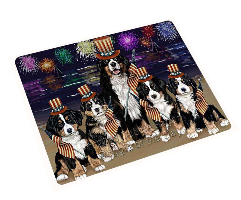 4th of July Independence Day Firework Bernese Mountain Dog Tempered Cutting Board C52674