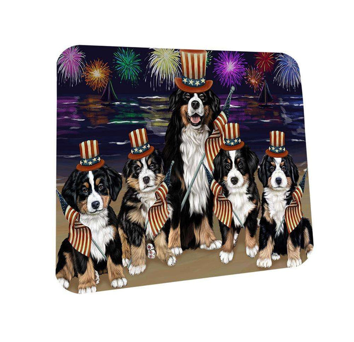 4th of July Independence Day Firework Bernese Mountain Dogs Coasters Set of 4 CST49663