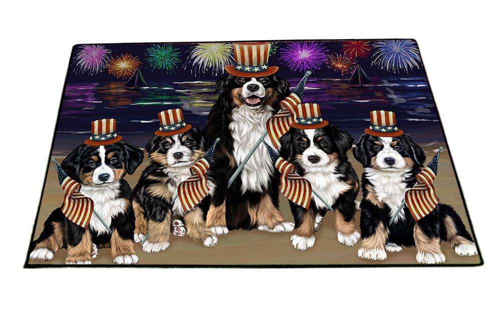 4th of July Independence Day Firework Bernese Mountain Dogs Floormat FLMS49989