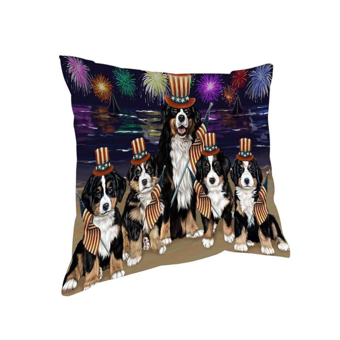 4th of July Independence Day Firework Bernese Mountain Dogs Pillow PIL54268