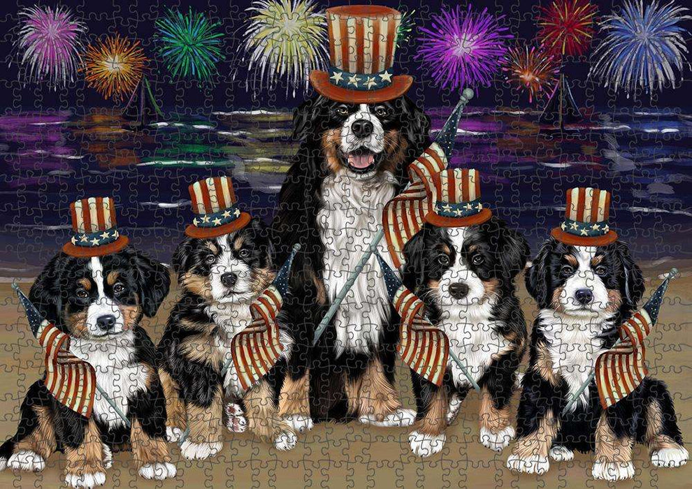 4th of July Independence Day Firework Bernese Mountain Dogs Puzzle with Photo Tin PUZL52515