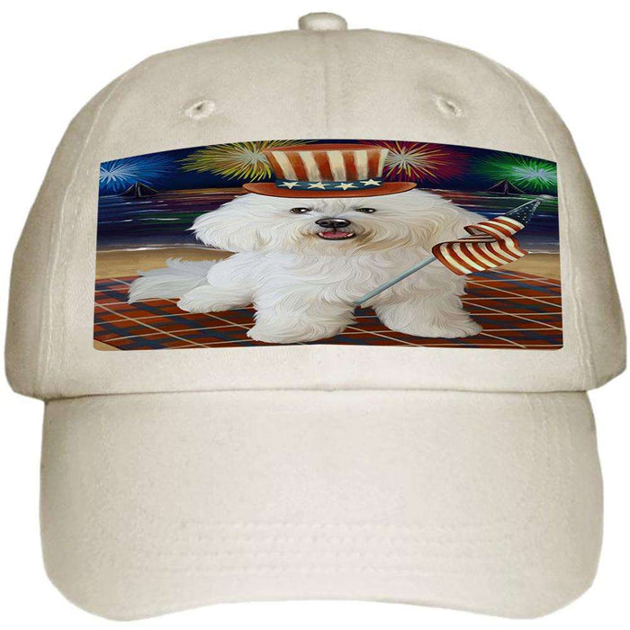 4th of July Independence Day Firework Bichon Frise Dog Ball Hat Cap HAT52548