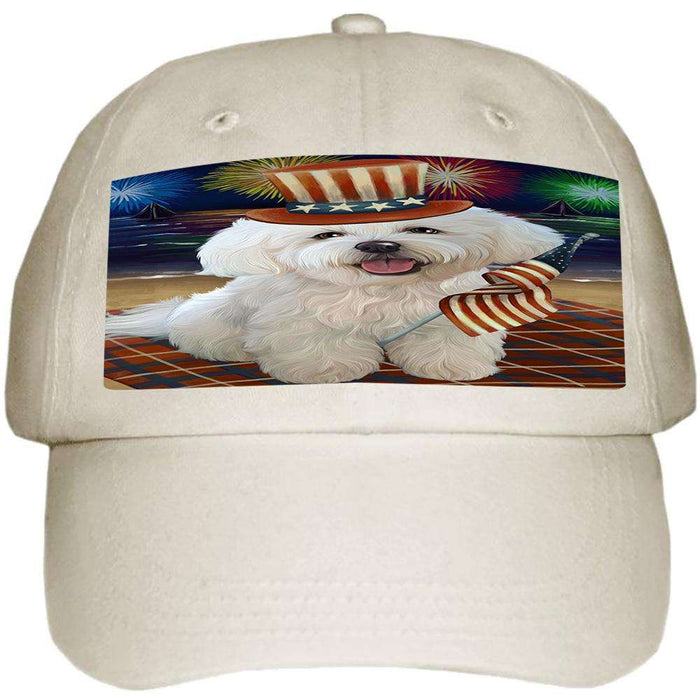 4th of July Independence Day Firework Bichon Frise Dog Ball Hat Cap HAT52554