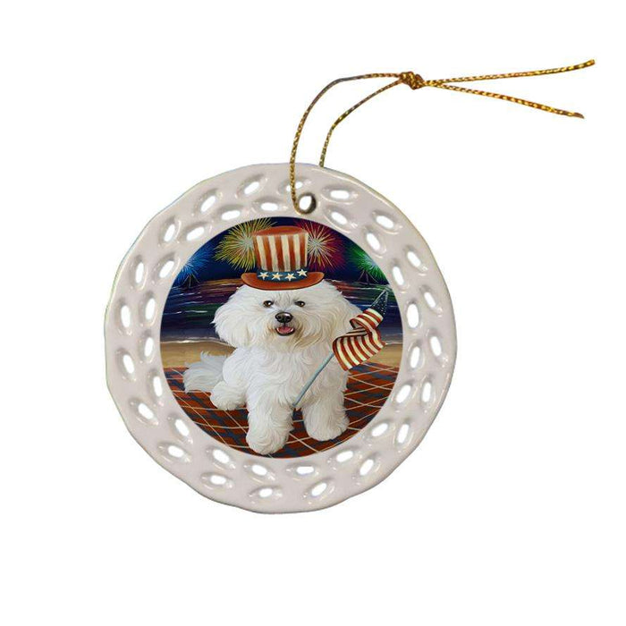 4th of July Independence Day Firework Bichon Frise Dog Ceramic Doily Ornament DPOR49605