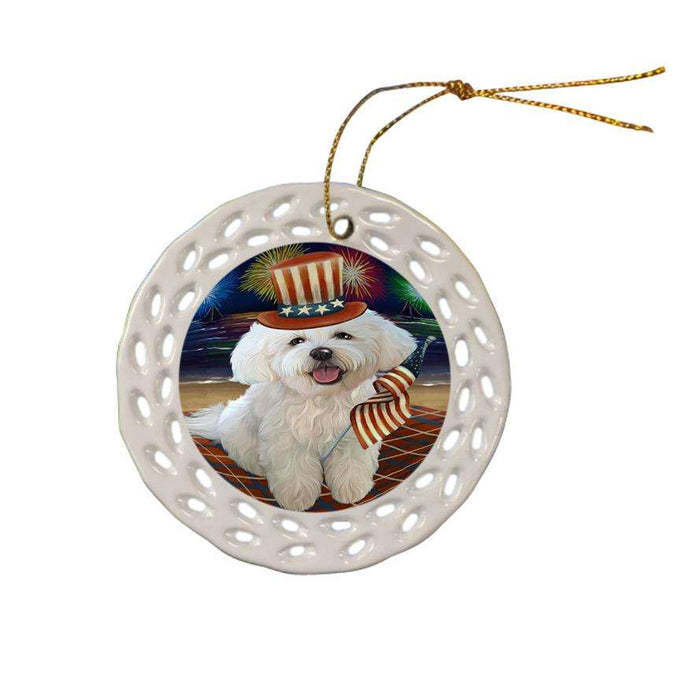 4th of July Independence Day Firework Bichon Frise Dog Ceramic Doily Ornament DPOR49607